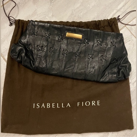 Isabella Fiore Black Leather Clutch - Picture 1 of 6